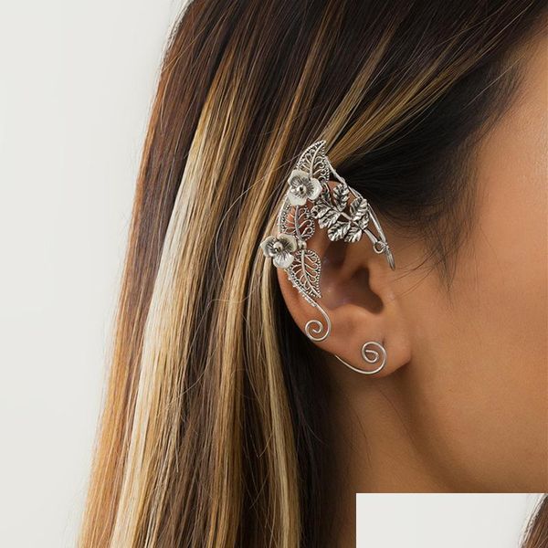 

clip on screw back clip-on screw back vintage leaves ear cuff earrings sier color flowers no piercing clip for women bone jewelryc dhz6z, Silver