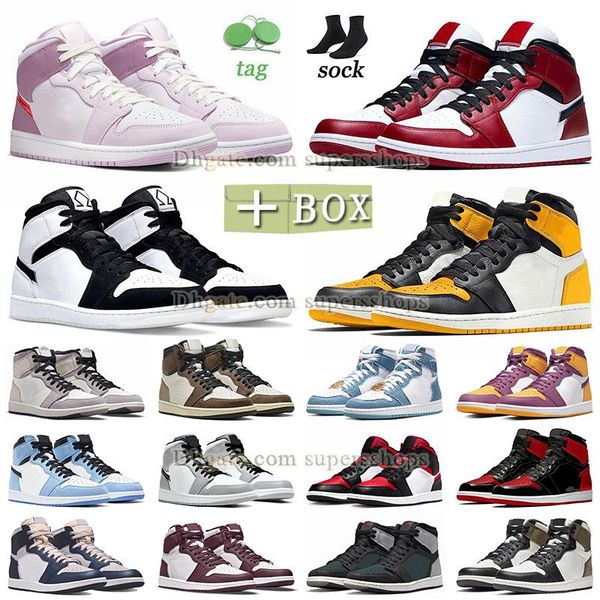 

j1 jumpman 1 1s basketball shoes with box mens womens yellow toe valentines day reimagined chicago mid diamond pandas bred patent unc sneake