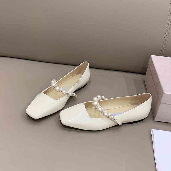 

shoes pearl dress mary jane shoes women's flat sole single autumn leather ballet square toe grandmother cfjb, Black
