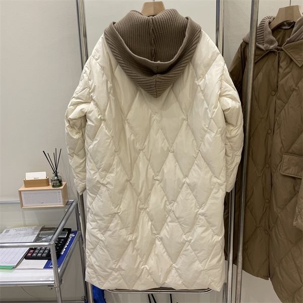 

womens down parkas women knitted hat patchwork down jacket casual style autumn winter coats and parkas female outwear 220912, Black