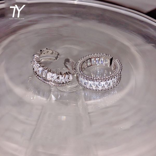 

luxury shiny zircon crystal silver color open ring for woman korean fashion jewelry new wedding party girl's unusual rings