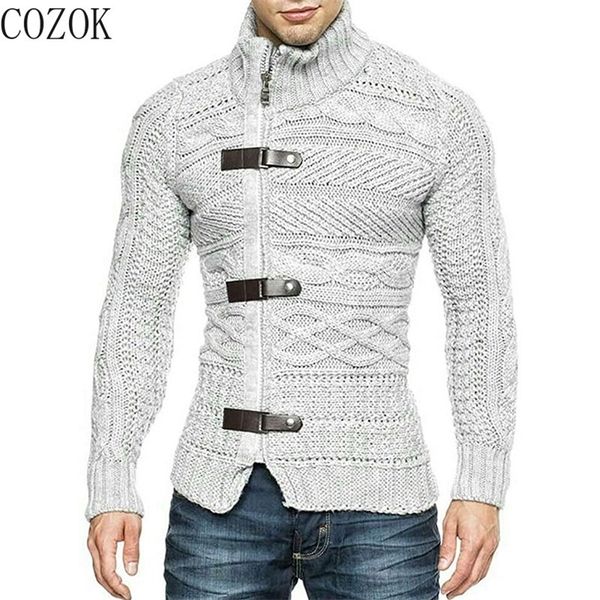 

mens sweaters autumn and winter turtleneck sweater mens leather ring longsleeved knitted cardigan jacket large size mens clothing 220912, White;black