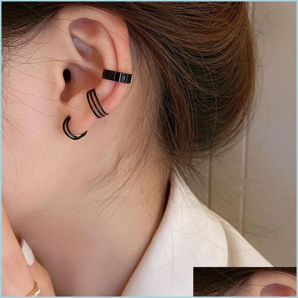 

clip on screw back clip-on screw back 3pcs/set fashion without piercing ear cuff simple black no fake cartilage clip earrings for dh8nj, Silver