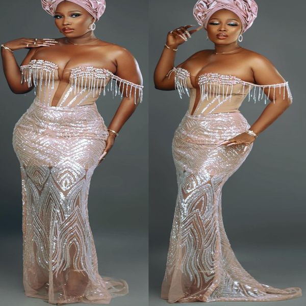 

2022 arabic aso ebi mermaid champagne prom dresses beaded crystals evening formal party second reception birthday engagement gowns dress xj6, Black