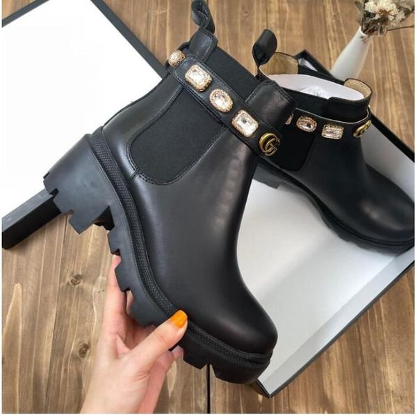 

2022 bee designer boots platform genuine lady leather laureate platform women high heel martin desert shoes fashion with2532, Black
