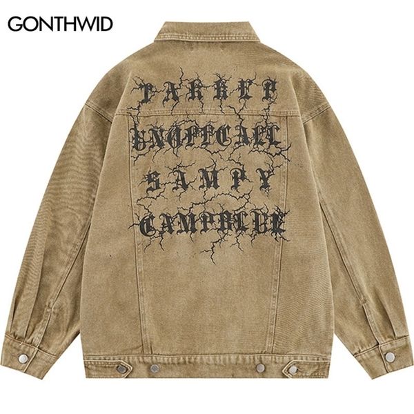 

men's jackets denim bomber jacket streetwear hip hop vintage letter print cowboy distressed wash jeans coat retro casual cotton jackets, Black;brown