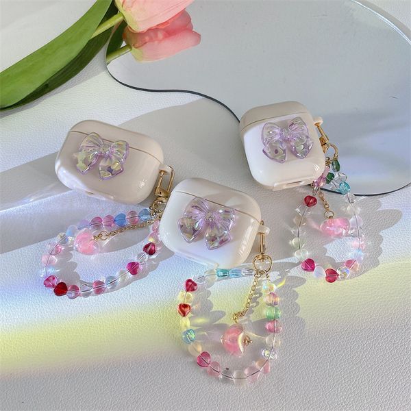 

cute with colorful butterfly bracelet cases for apple airpods 1 2 3 cover luxury love heart keychain earphone case for airpod pro 3 box