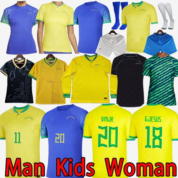 

fans tees 2022 soccer jersey brazils g.jesus coutinho brasil camiseta de futbol 2023 goalkeeper football shirt woman 22 23 maillot kids kit, Black