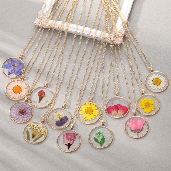

artificial eternal flower necklaces for women delicate daisy rose dried flower plant clavicle chain wedding party, Silver