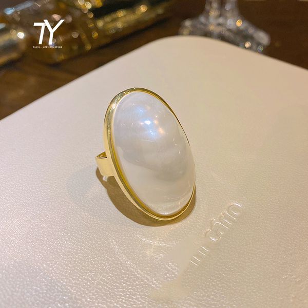 

european and american exaggeration temperament oval pearl gold color open rings for woman goth jewelry party girl's unusual ring, Silver