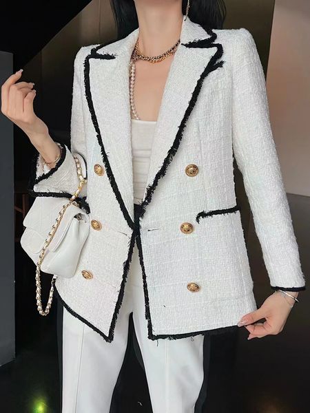 

balm2022 new women's fall winter western suit jacket women's high-end logo coat designer fashion grade tweed leisure spring coat b, Black;brown