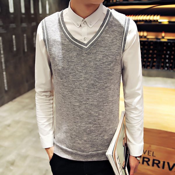 

men s sweaters autumn fashion color blocked v neck mens vest sleeveless slim fit knitted casual sweater men 220912, White;black