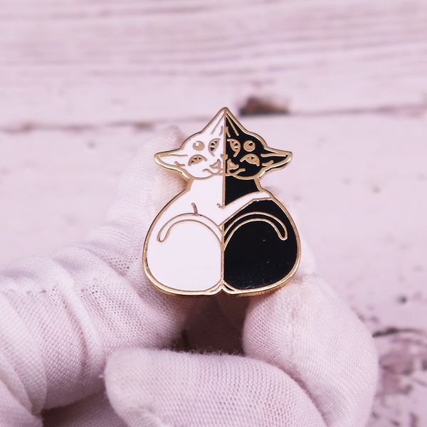

other fashion accessories yin yang cats enamel pin cat brooch, Silver