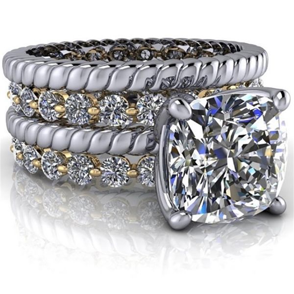 

wedding rings custom s925/9k/10k/14k/18k/pt950 cushion cut engagement ring sets 220912, Slivery;golden
