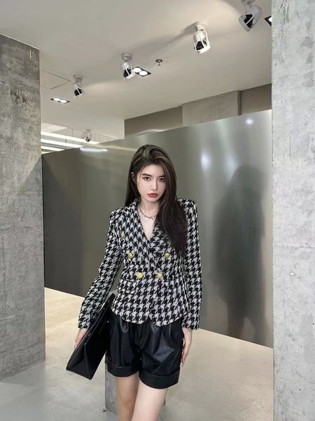 

balm brand jacket2022 new women's fall winter western suit jacket women's high-end logo coat designer fashion houndstooth tweed le, Black;brown