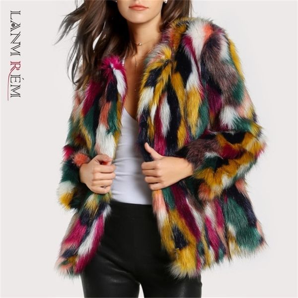 

women's fur faux lanmrem autumn winter color coat female round neck long sleeve keep warm imitation coats women fashion 2w1955 220912, Black