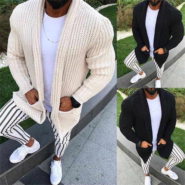 

men s sweaters fashion knitted casual cardigans pocket slim fit long sleeve solid color winter warm tricot coat streetwear male 220909, White;black
