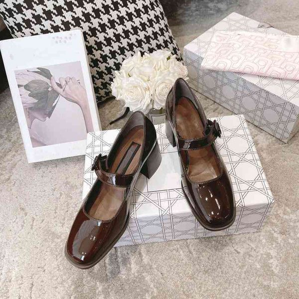 

patent dress shoes leather thick heel mary jane women's shoes carel square head straight belt single shoe french high heels lias, Black
