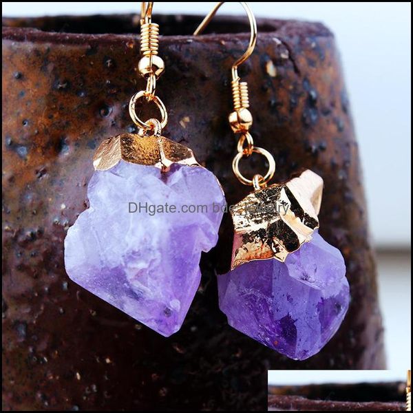 

charm bohemian natural stone amethyst earrings gold pendant drop delivery 2021 jewelry bdejewelry dhwmj, Golden