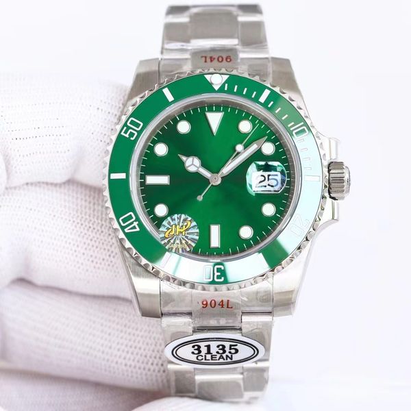 

mens automatic mechanical watch green literal ceramic bezel 41mm silver case 3135 super quality movement factory montre de luxe with luminou, Slivery;brown