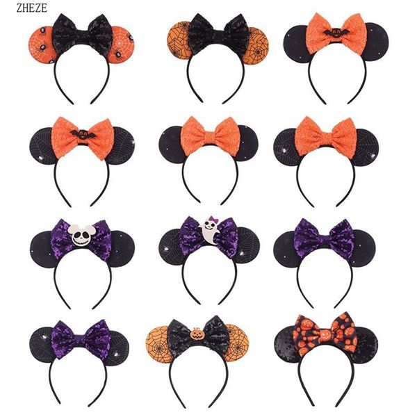 

headbands 10pcslot spider halloween festival headband for children 5'' sequin bow mouse ears hairband diy boutique party hair acce, Silver