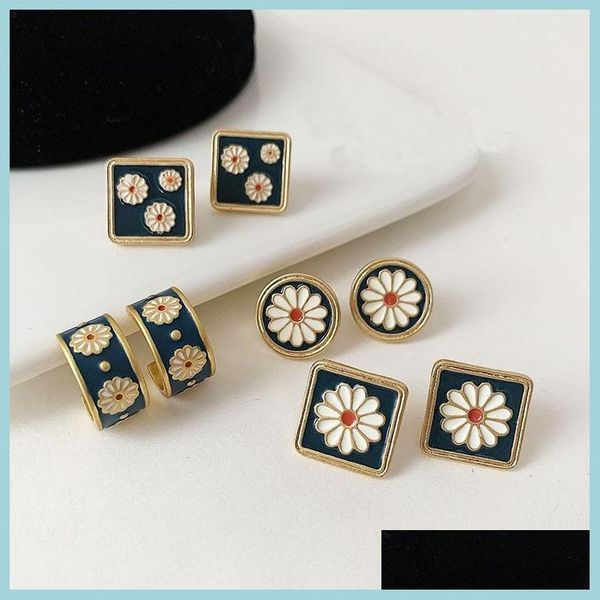 

stud stud retro daisy earrings square round shape geometric enamel party jewelry gifts for women girl korean cute flower giftsstud dr dh1hq, Golden;silver
