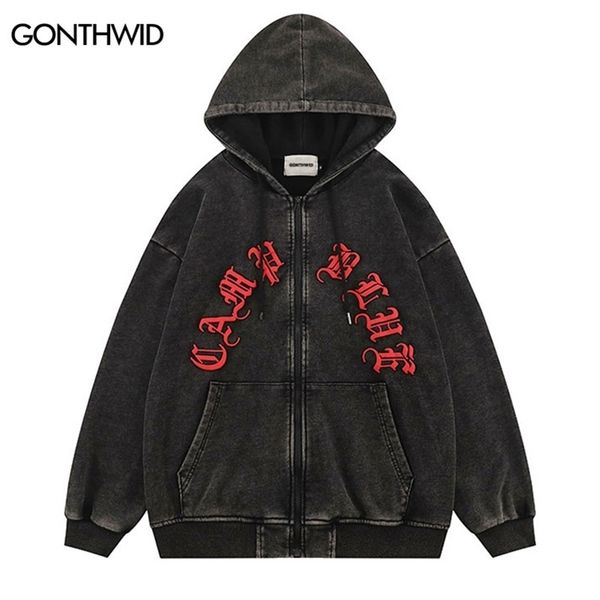 

men's jackets hip hop hooded sweatshirt jacket vintage skull letter print full zip up hoodie jackets autumn harajuku casual cotton coat, Black;brown