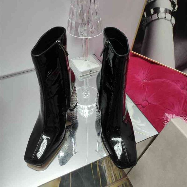 

european short boots boots women's early autumn design thick heel high square ankle i57t, Black