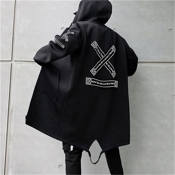 

men's jackets spring autumn men hooded print harajuku windbreaker ribbon overcoat male casual outwear hip hop streetwear coats 220912, Black;brown