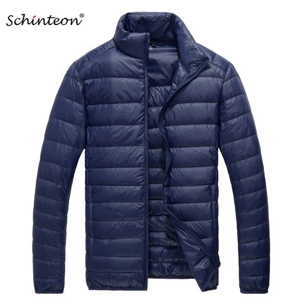 

schinteon men ultra light white duck down jacket thin stand collar solid color simple autumn outwear 220912, Black