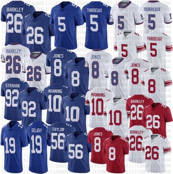 

men women youth 26 saquon barkley football jersey tees 5 kayvon thibodeaux 92 michael strahan 10 eli manning 8 daniel jones 19 kenny gollada, Black
