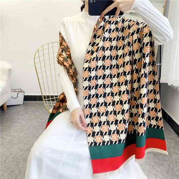 

classic style scarf 2022 new imitation cashmere scarf women's warm lattice air conditioning shawl korean autumn and bib, Blue;gray