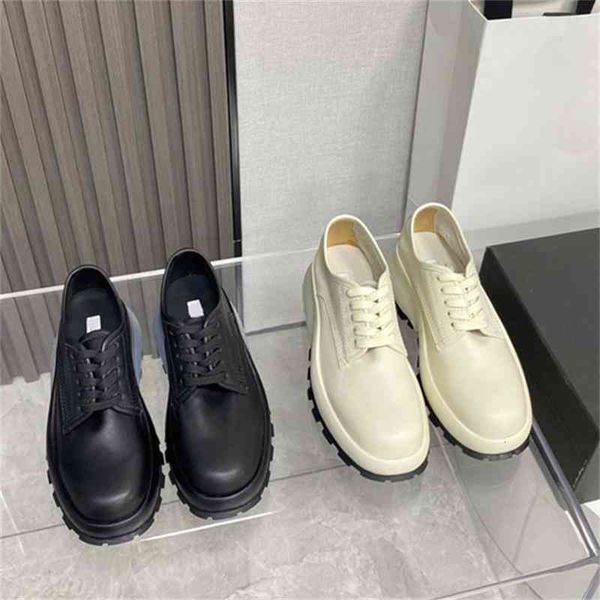 

autumn dress shoes jil muffin thick soled shoes small leather lace up single sander french minority women's vod3, Black
