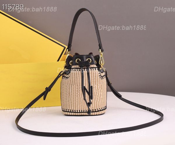 

2022 designer handbag mini drawstring bucket bag washing denim color embroidery letter bag fashion stitching woven crossbody bags