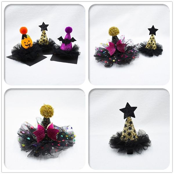 

headbands wholesale boutique 12pcs fashion glitter star pom hat hairpins bow pumpkin bat clips halloween party accessories 220912, Silver