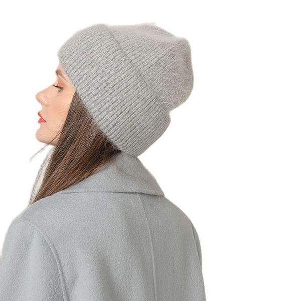 

beanie skull caps angola beanie hat winter women s rabbit fur bonnet knitted coarse thick soft ski lady skullies beanies rib hats 220912, Blue;gray