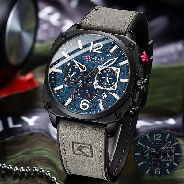 

wristwatches curren 8398 mens watch fashion waterproof male multifunction chronograph clock leather six needle calendar quartz watches 22091, Slivery;brown