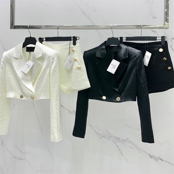 

womens two piece pants 22 high street printing button suit shorts sets women luxury metal letters buttons lapel jacket casual pockets high w, White