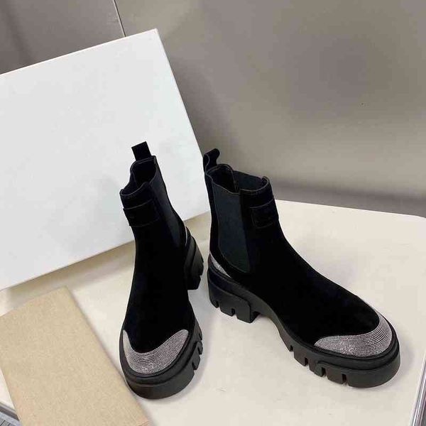 

boots short boots women's early autumn model frosted suede thick bottom sponge cake elastic mouthpiece chimney chelsea tide, Black