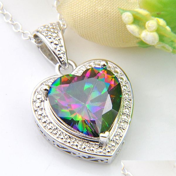 

pendant necklaces 7 pcs/lot heart-shaped rainbow mystic crystal zircon 925 sterling sier plated pendants russia australia usa necklac dh5ia, Silver