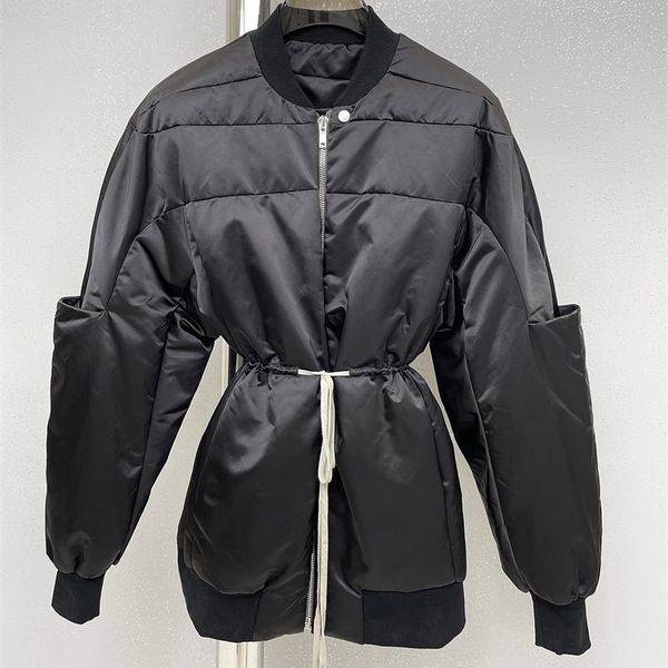 

womens down parkas autumn and winter drawstring tie wide down flight jacket 0829 220912, Black