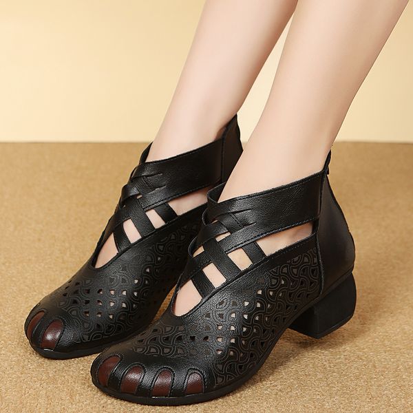 

women sandals pu leather hollow out comfort flats solid color bow-knot mother shoes fashion loafers casual, Black