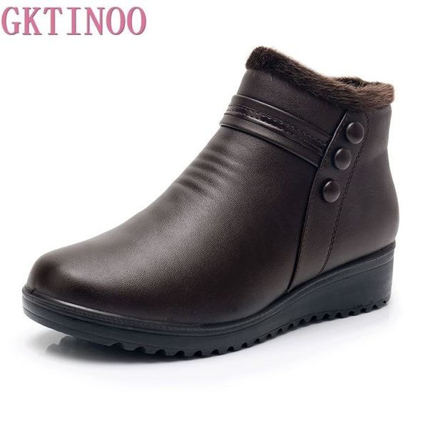 

boots gktinoo fashion winter boots women leather ankle warm boots mom autumn plush wedge shoes woman shoes big size 35-41 220912, Black