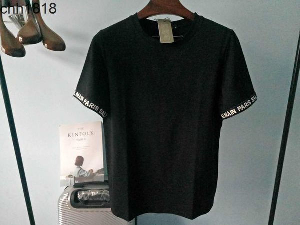 

balmas cotton cuffs jacquard letters loose pullover t-shirt lovers tee, White