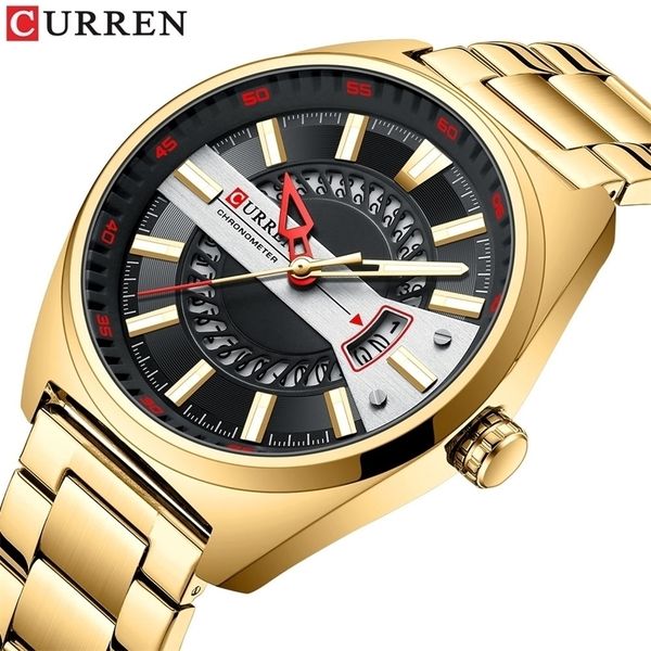 

wristwatches curren men watch stainless steel band luxury quartz wristwatches for male creative design golden clock with luminous 220912, Slivery;brown