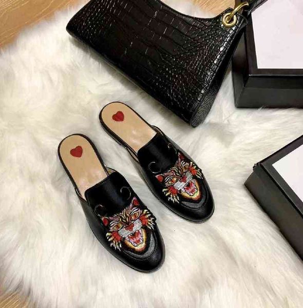 

retro slippers flat women's classic bottom half embroidery sandals summer outdoor leather sandal luxury fashion beach shoes 4hm5, Black