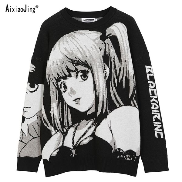 

men's sweaters women's hip hop street style harajuku sweater spring summer retro japanese anime girls knit cotton pullover sweater, White;black