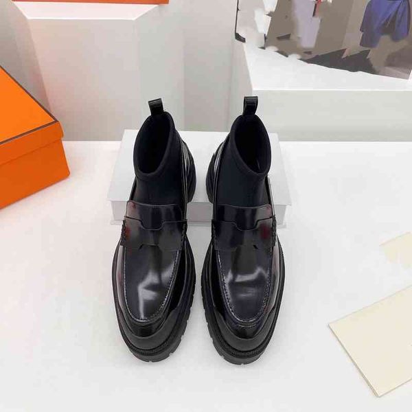 

boots european short boots women's early autumn style thick heel elastic bare tube round head high thin, Black