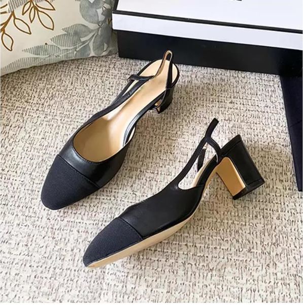 

2023 fashion high heels ladies dress shoes sandals spring and autumn round toe 6.5cm 35-40 black apricot original box dust bag