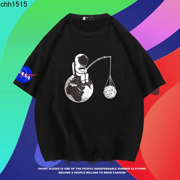 

nasa joint us astronaut tee sleeve t-shirt men's summer trend loose 5 / 4 sleeve medium sleeve creative print top, White;black